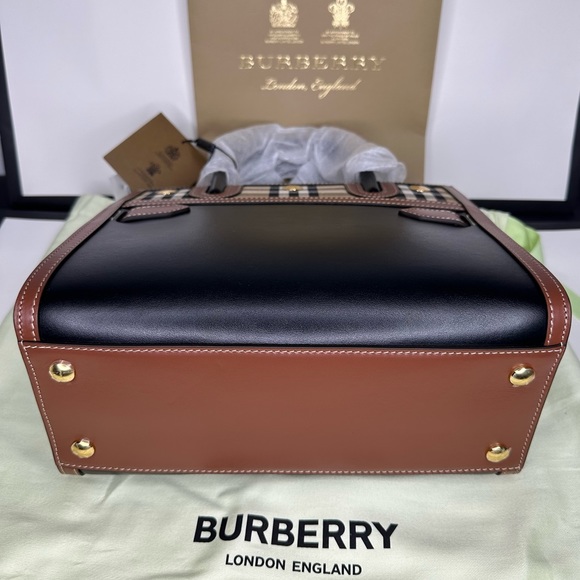 BURBERRY Logo Vintage Check Black Leather Small Title Crossbody Shoulder Handbag - Picture 4 of 16
